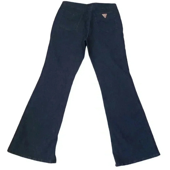Vintage 90s-Y2K Guess Split Hem Flare Dark Wash Jeans - Picture 5 of 7